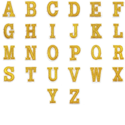 Alfabet Letter Strijk Embleem Patch Goud Wit