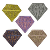 Close up van alle vijf kleuren glitter diamant strijk patches