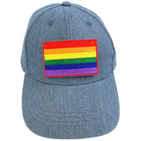 Rainbow Flag Regenboog Gay Pride Vlag Strijk Embleem Patch op een cap van spijkerstof