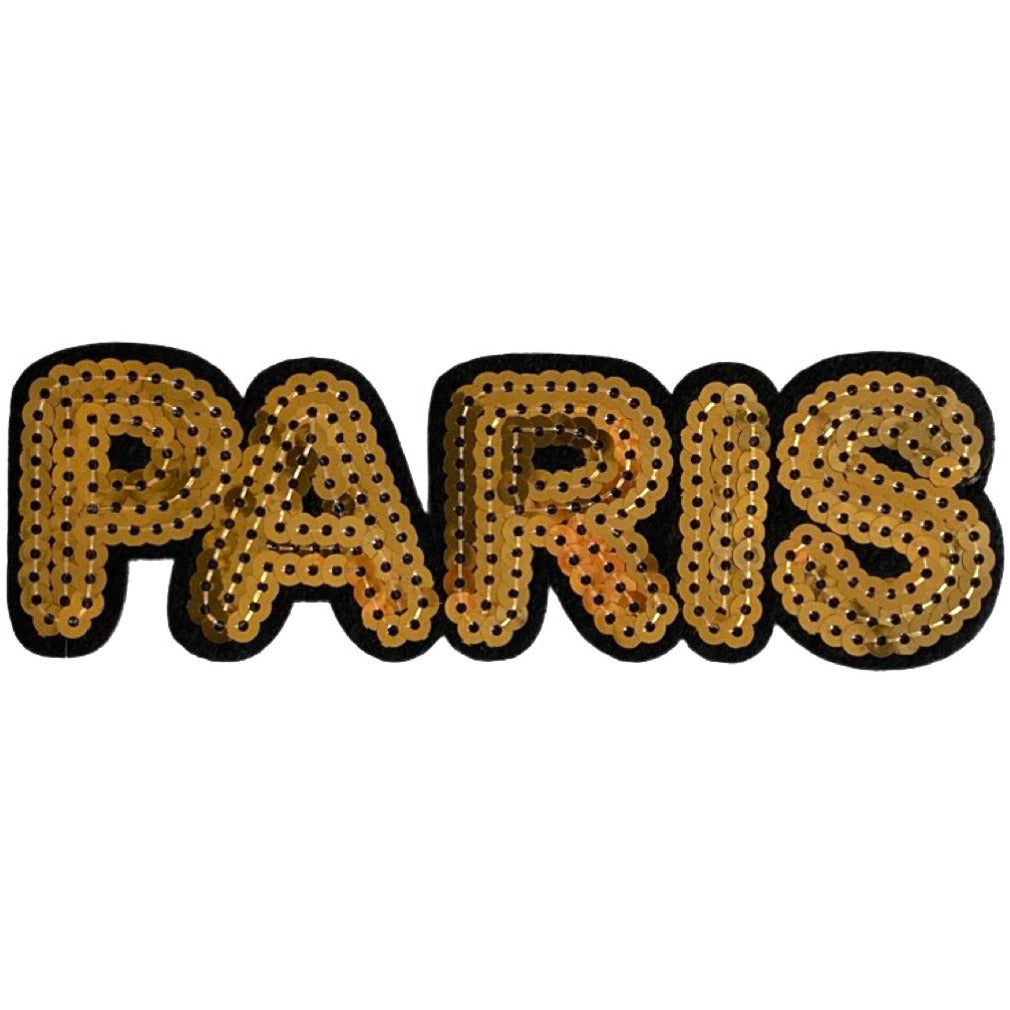 Paris Tekst Strijk Applicatie Patch Pailletten Goud