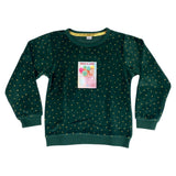 Lolly Snoep Cupcake  Sweet As Candy Strijk Applicatie op een groen fluwelen sweater