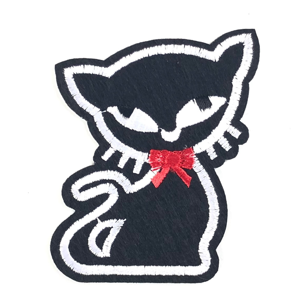 Zwarte Witte Kat Poes Met Rood Strikje Strijk Patch