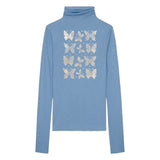 Vlinder Vlinders Strass Strijk Applicatie op een blauwe sweater