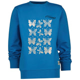 Vlinder Vlinders Strass Strijk Applicatie op een blauwe sweater kindermaat