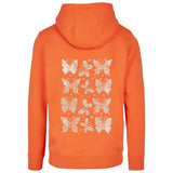 Vlinder Vlinders Strass Strijk Applicatie op de rugzijde van een oranje hoodie