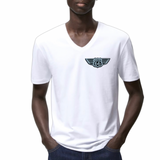 Route 66 Embleem Strijk Patch Met Wings Zwart Wit op een wit t-shirtje