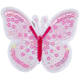 Roze Witte Paillette Vlinder Strijk Embleem Patch