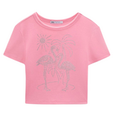 Flamingo Palmbomen Strass Applicatie op een roze kort t-shirtje