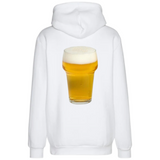  Bier Bierglas Biertje Full Color Strijk Applicatie Large op de rugzijde van een witte hoodie