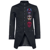 Sugar Skull Schedel Strijk Embleem Patch Donkerroze samen met de blauwe en witte variant op een zwarte Goth jas