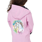 Eenhoorn Strijk Applicatie Artistiek op de rugzijde van een roze jas