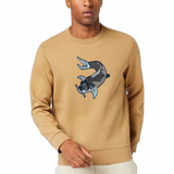 Koi Karper Vis XL Strijk Embleem Patch op een mosterdgele sweater