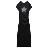 Ster Strass XXL Strijk Applicatie Groot op een zwarte lange jurk