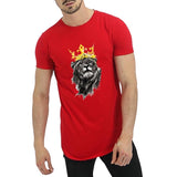 Leeuw Kroon King Leeuwen Kop Met Manen Full Color Strijk Applicatie op een rood t-shirt