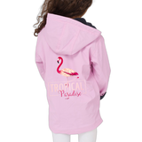 Flamingo Tropical Paradise Strijk Applicatie op de achterzijde van een roze jas