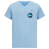 Planeet Planeetring Strijk Embleem Patch op een lichtblauw t-shirtje