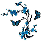 Bloesem Bloemen Vlinder Strijk Embleem Patch Set Blauw