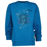 New York Lady Liberty Sterren Strass Strijk Applicatie op een blauwe sweater