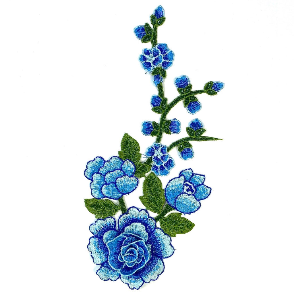 Driedimensionale Blauwe Bloemen Tak Opnaai Embleem Patch