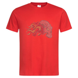 Skull Schedel Doodskop Vlammen Strijk Strass Applicatie op een rood t-shirt