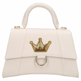 Kroon Paillette Strijk Embleem Patch Goud Beige op een ecru witte handtas