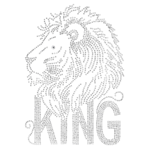 Leeuw Strass Strijk Applicatie King Tekst op een witte ondergrond