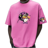 De grote en kleine variant van de Aap Chimpansee Crazy Monkey Strijk Applicatie op een roze t-shirt