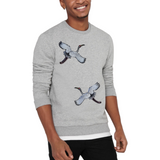 Kraanvogel XL Strijk Embleem Patch Set L+R op een grijze sweater