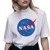 Nasa Embleem Strijk Full Color Applicatie Large op een wit t-shirt