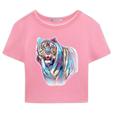 Tijger Art Full Color Strijk Applicatie op een roze t-shirtje