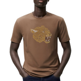Luipaard Panter Strass Strijk Applicatie op een bruin t-shirt