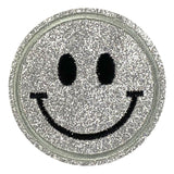 Zilverkleurige Glitter Smiley Emoji Strijk Embleem Patch