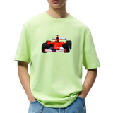 Formule 1 Raceauto / Racewagen Strijk Applicatie Rood op een groen t-shirt