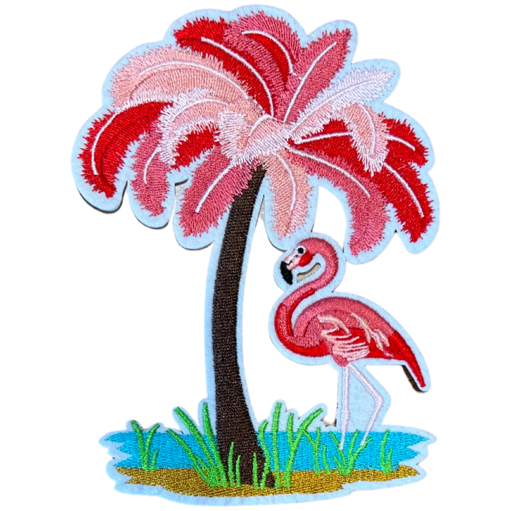 Palmboom Oase Flamingo XL Strijk Embleem Patch