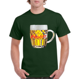 Bier Bierpull Bierglas Proost Tekst Full Color Strijk Applicatie Large op een groen t-shirt