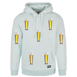 zeven maal de Bier Bierglas Strijk Applicatie Small op een licht blauwe hoodie