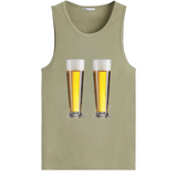Bier Bierglazen Duo Tekst Strijk Applicatie Large op een legergroen hemd