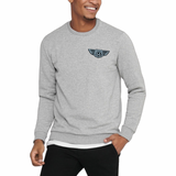 Route 66 Embleem Strijk Patch Met Wings Zwart Wit op een grijze sweater