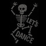 Skelet Geraamte Let's Dance Tekst Strass Applicatie op een zwarte ondergrond