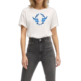 Bloesem Bloemen Strijk Embleem Patch Set Blauw op een wit t-shirt