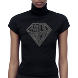 Diamant XL Strass strijk Applicatie op een zwart t-shirt