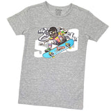 Extreme Skaters Full Color Strijk Applicatie op een grijs t-shirt de applicatie is op deze foto iets lichter dan in werkelijkheid
