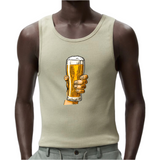 Bier Bierglas In Hand Full Color Strijk Applicatie Large op een legergroen hemd