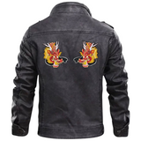 Draak Draken Strijk Embleem Patch Rechts samen met de linker variant op de rugzijde van een leren jas