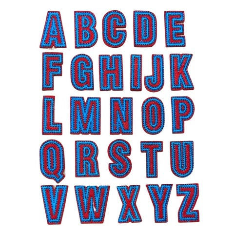Alfabet Letter Strijk Embleem Patch Rood Blauw