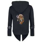 Panter Luipaard Jaguar Strijk XL Applicatie op de rugzijde van een zwarte Goth jas