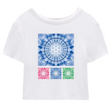 Mandala levensbloem Strijk Applicatie zonder de tekst op een wit kort shirtje