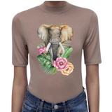 Olifant Strijk Applicatie Tropische op een beige t-shirt