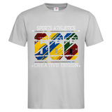 Sports Athletics 666 Full Color Strijk Applicatie op een licht grijs t-shirt