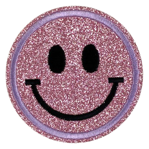 Roze Glitter Smiley Emoji Strijk Embleem Patch